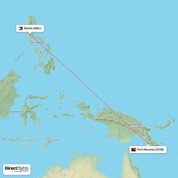 Port Moresby - Manila direct flight map
