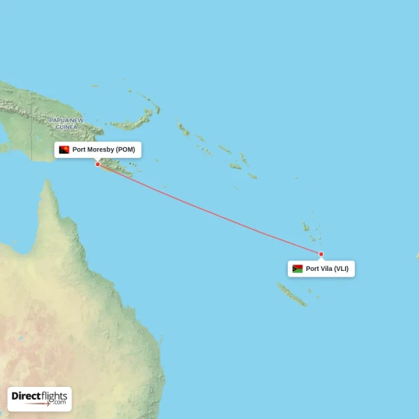 Port Moresby - Port Vila direct flight map
