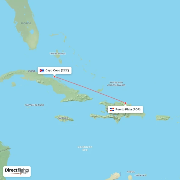 Puerto Plata - Cayo Coco direct flight map