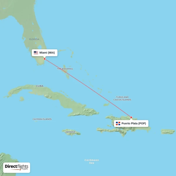 Puerto Plata - Miami direct flight map