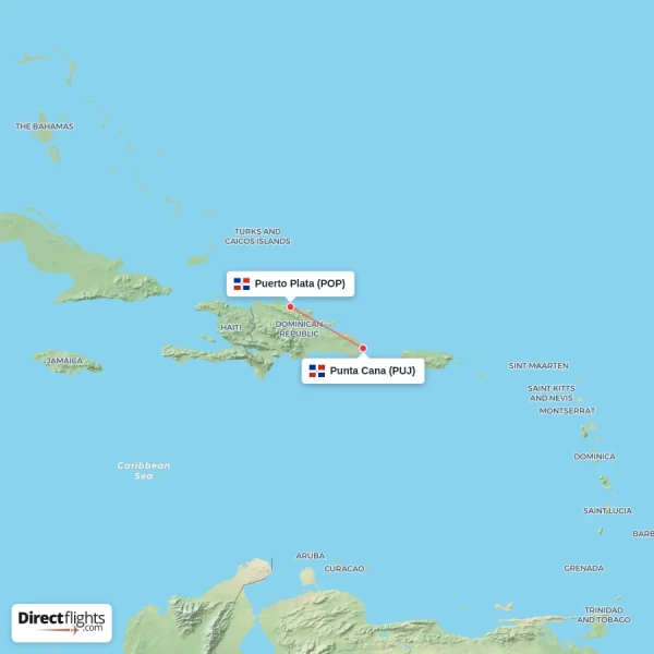 Puerto Plata - Punta Cana direct flight map