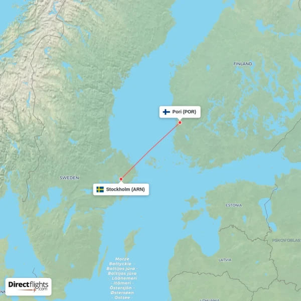 Pori - Stockholm direct flight map