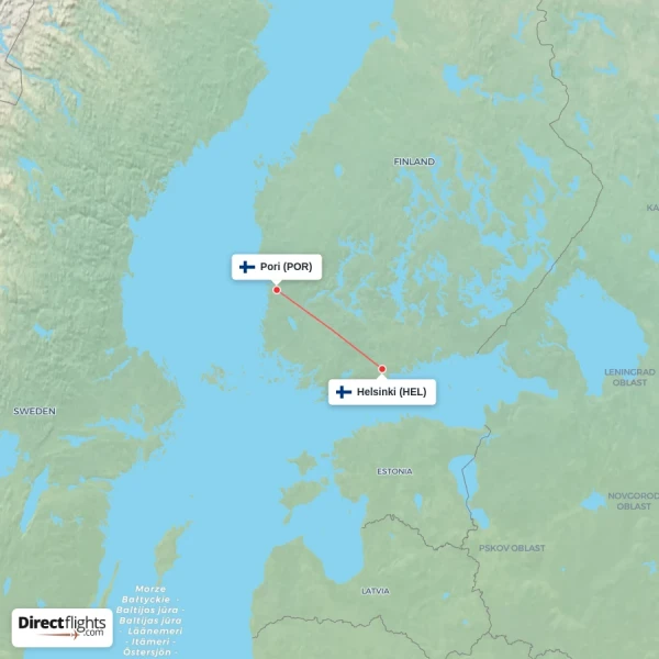 Pori - Helsinki direct flight map