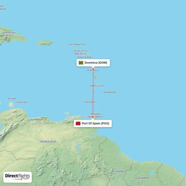 Port Of Spain - Dominica direct flight map