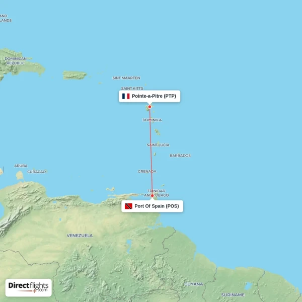 Port Of Spain - Pointe-a-Pitre direct flight map