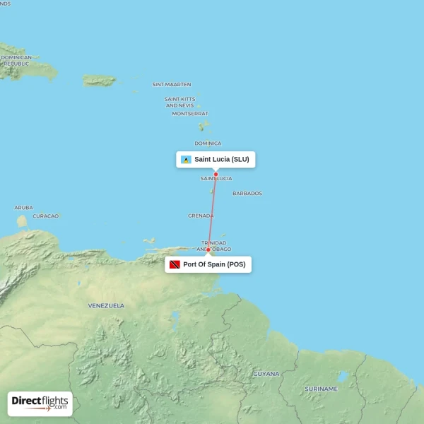 Port Of Spain - Saint Lucia direct flight map