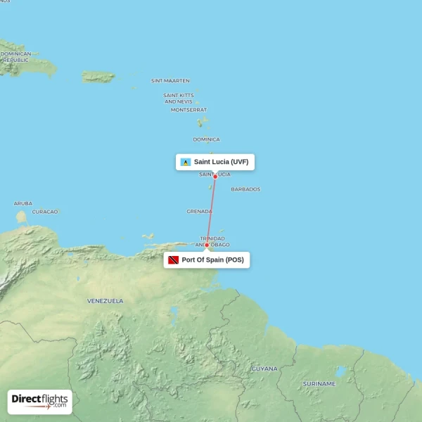 Port Of Spain - Saint Lucia direct flight map