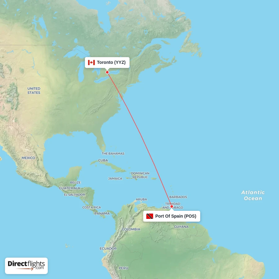 POS - YYZ route map
