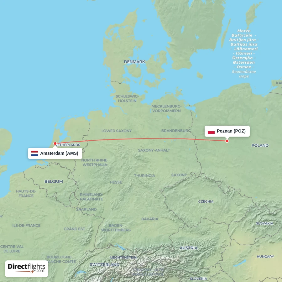 POZ - AMS route map