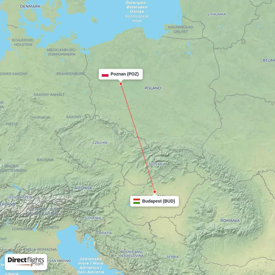 POZ - BUD route map