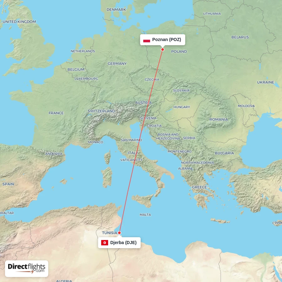 POZ - DJE route map