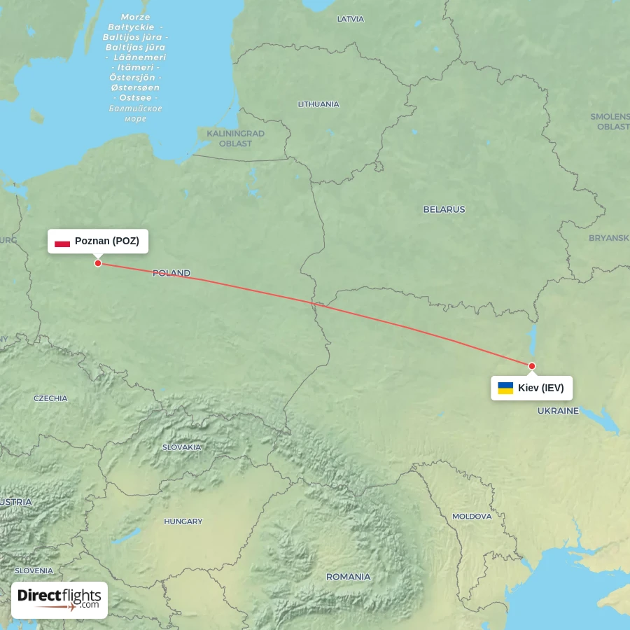 POZ - IEV route map