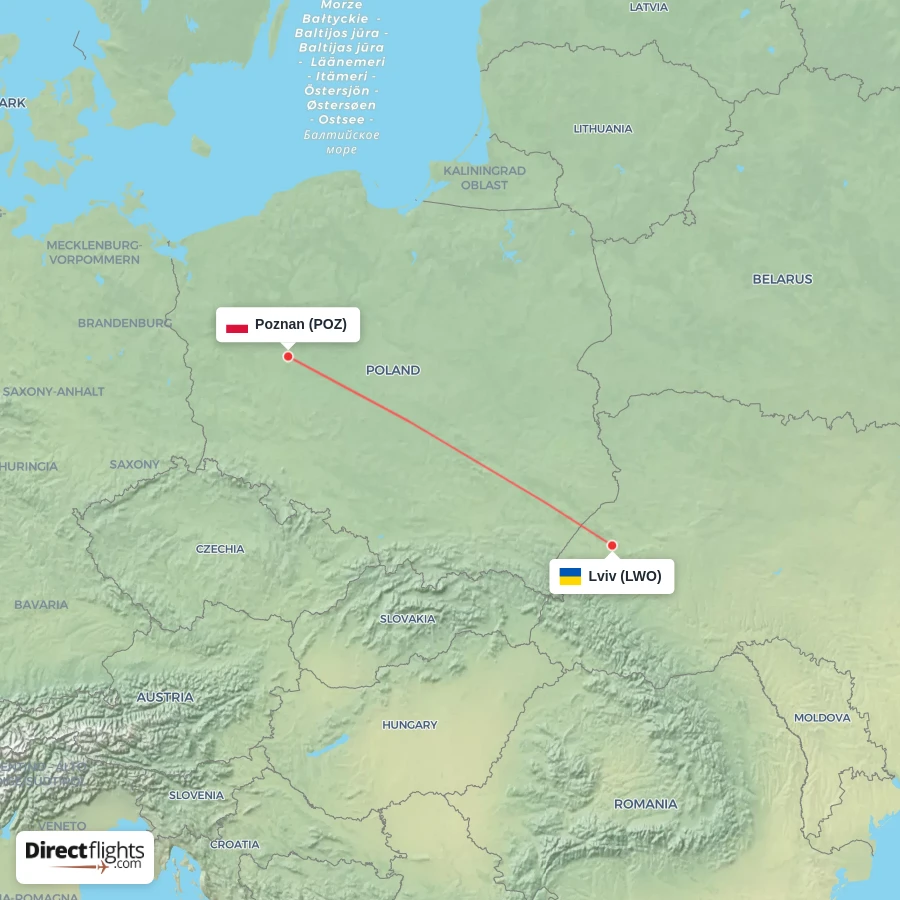POZ - LWO route map