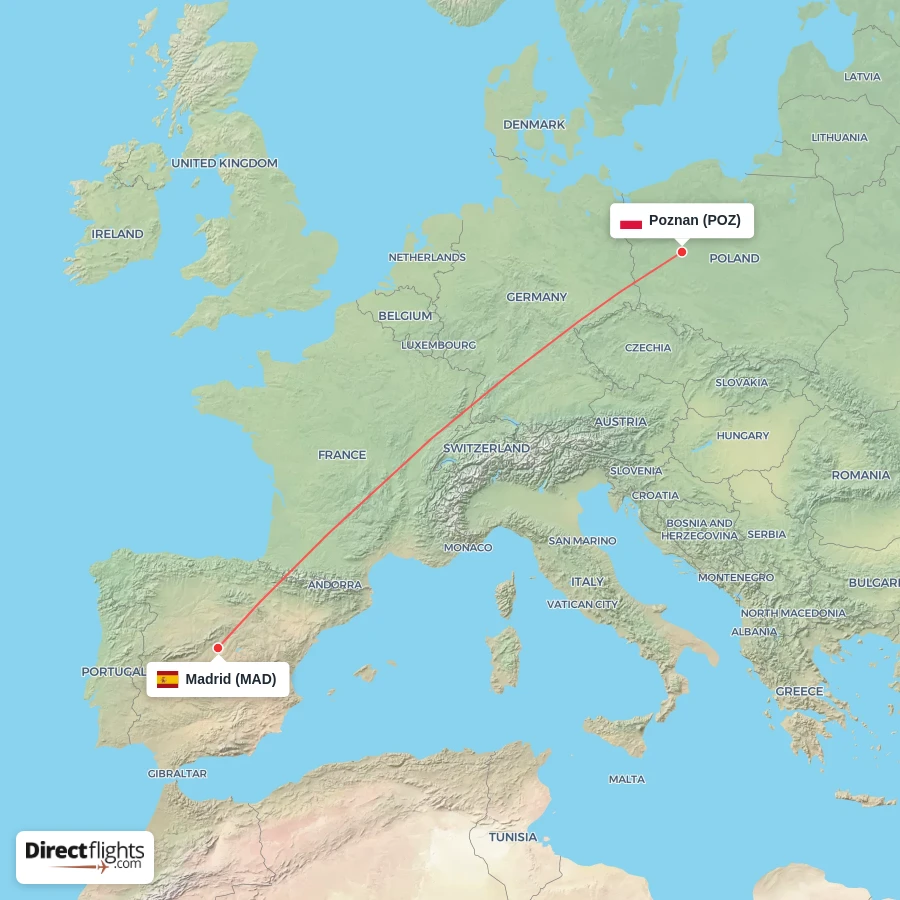 POZ - MAD route map