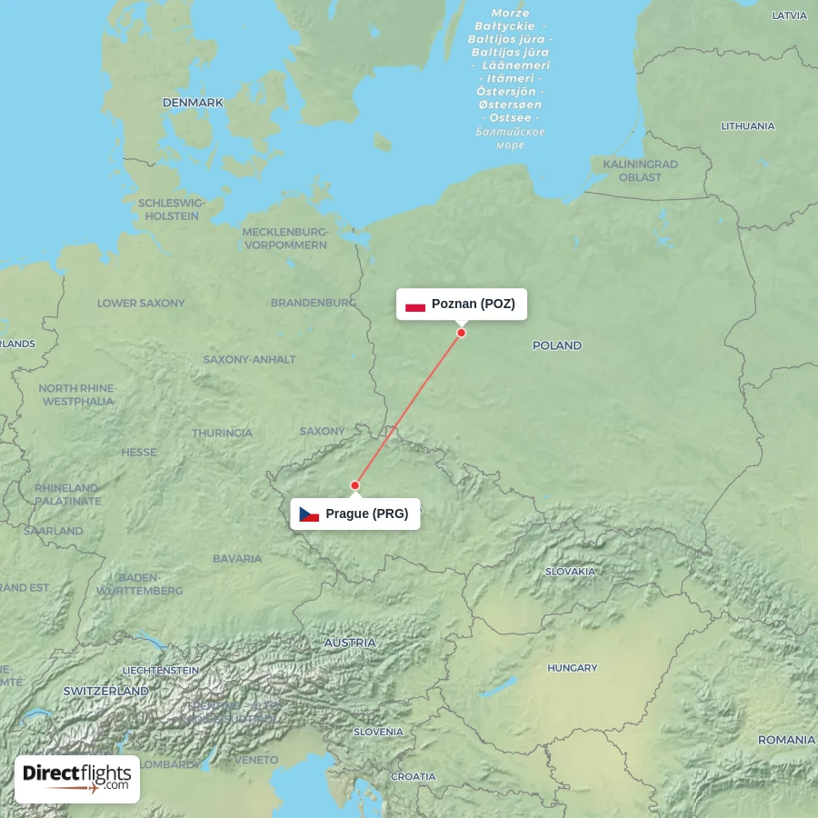 POZ - PRG route map