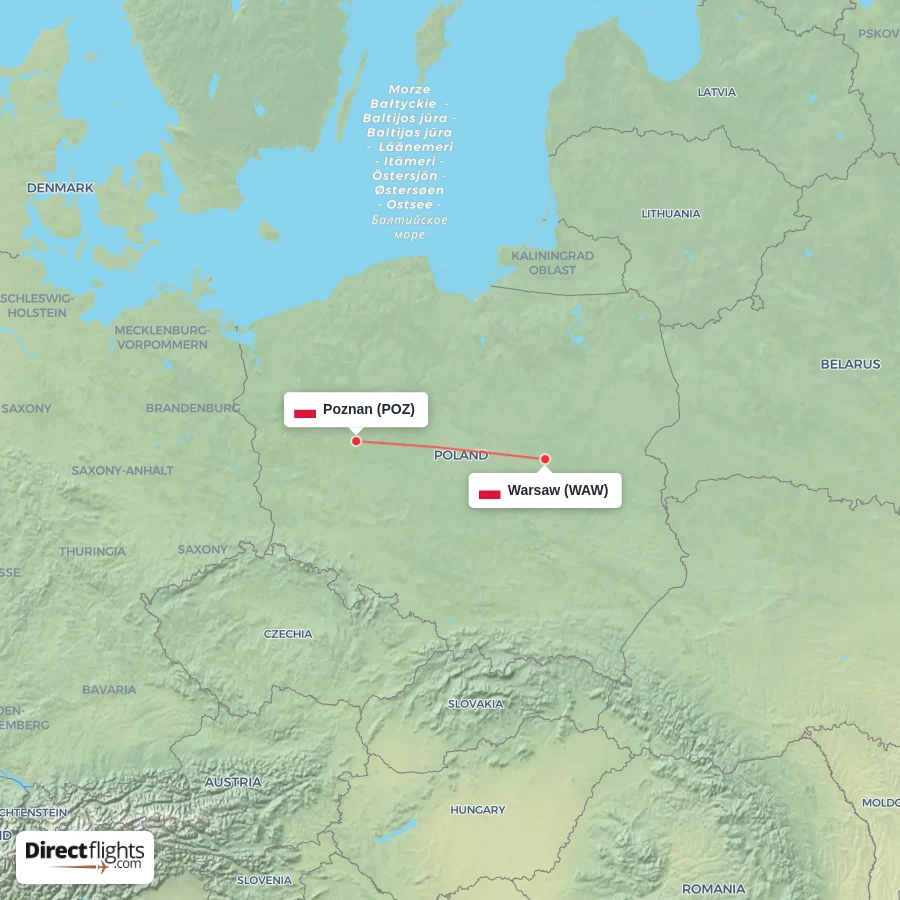 POZ - WAW route map