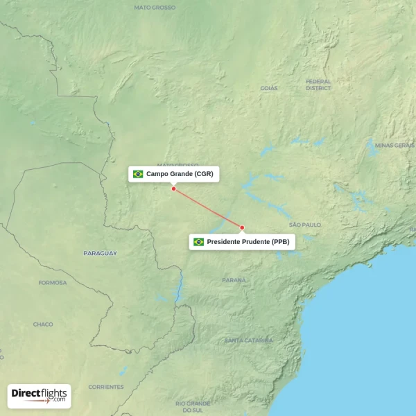 Presidente Prudente - Campo Grande direct flight map
