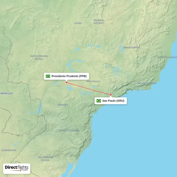 Presidente Prudente - Sao Paulo direct flight map