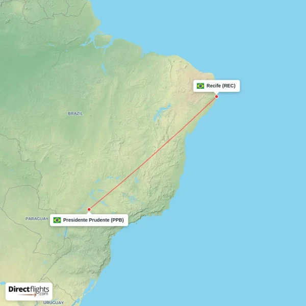 Presidente Prudente - Recife direct flight map