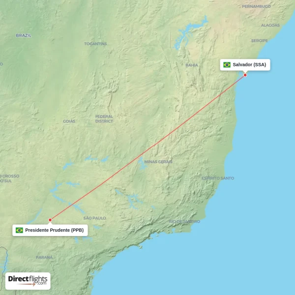 Presidente Prudente - Salvador direct flight map