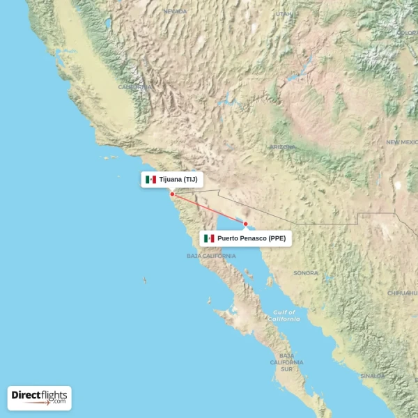 Puerto Penasco - Tijuana direct flight map