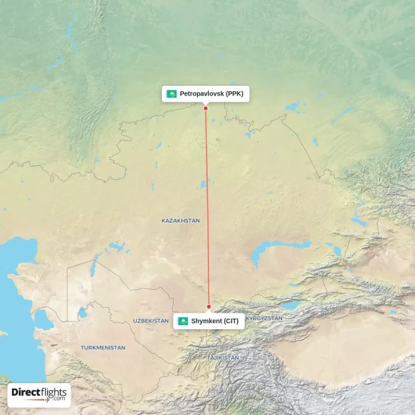 Petropavlovsk - Shymkent direct flight map