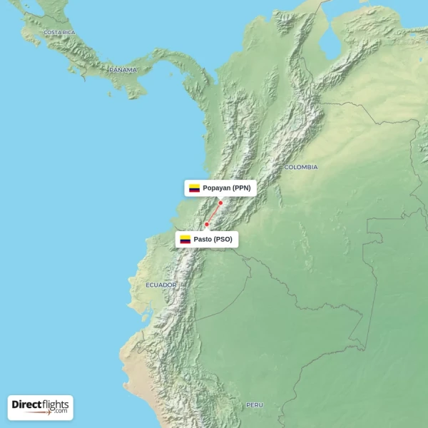 Popayan - Pasto direct flight map