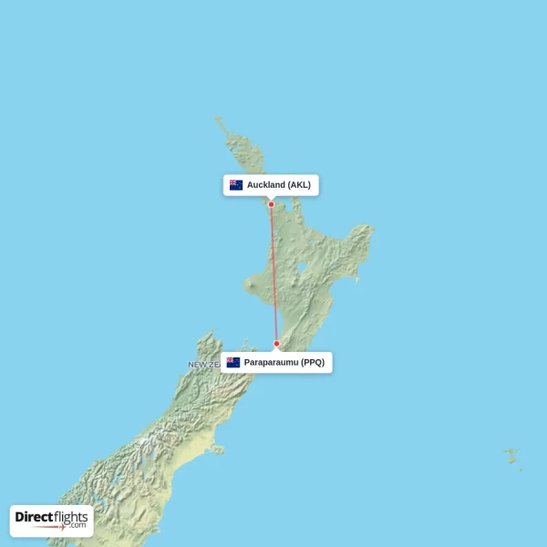 Paraparaumu - Auckland direct flight map