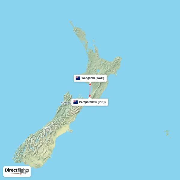 Paraparaumu - Wanganui direct flight map