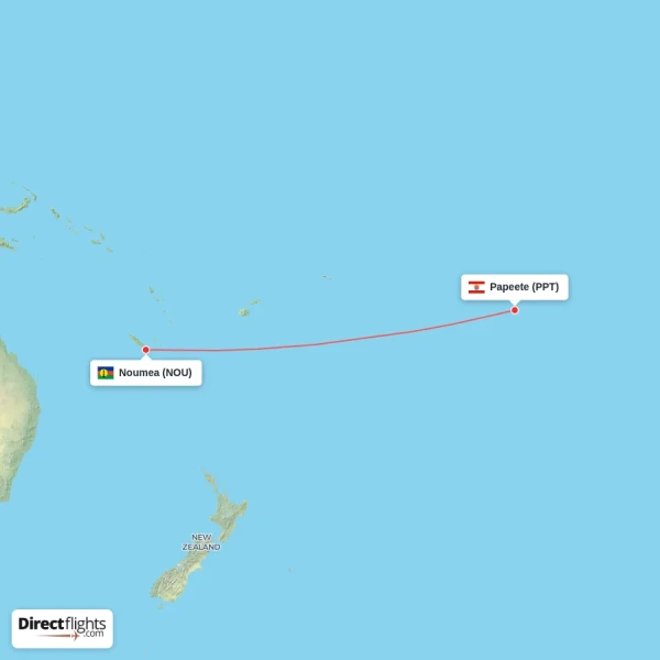 Papeete - Noumea direct flight map