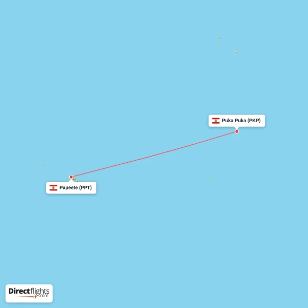 Papeete - Puka Puka direct flight map