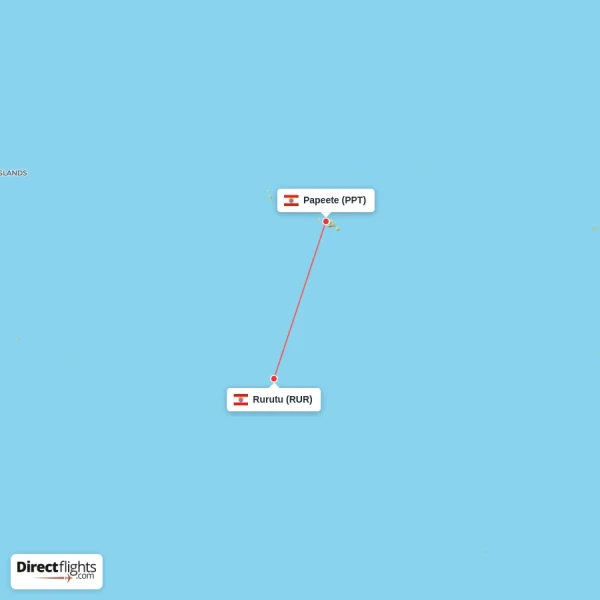 Papeete - Rurutu direct flight map