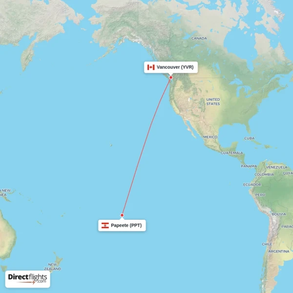 Papeete - Vancouver direct flight map