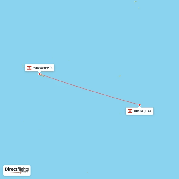Papeete - Tureira direct flight map