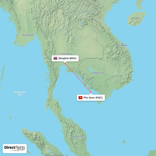Phu Quoc - Bangkok direct flight map