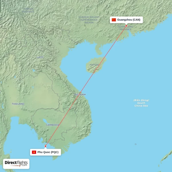 Phu Quoc - Guangzhou direct flight map