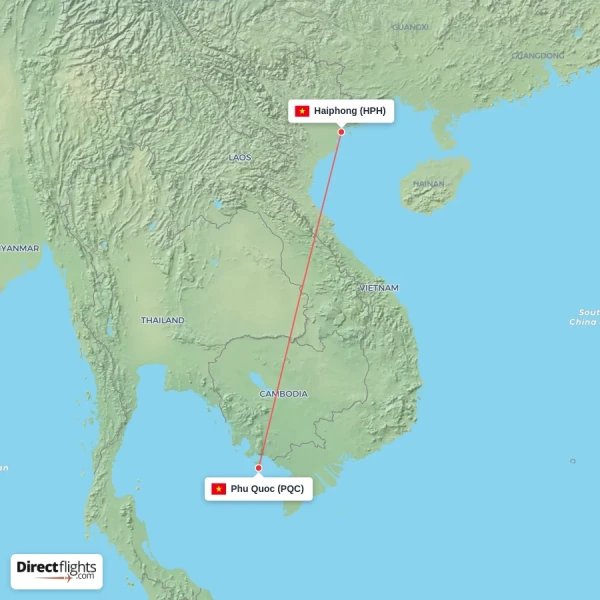 Phu Quoc - Haiphong direct flight map