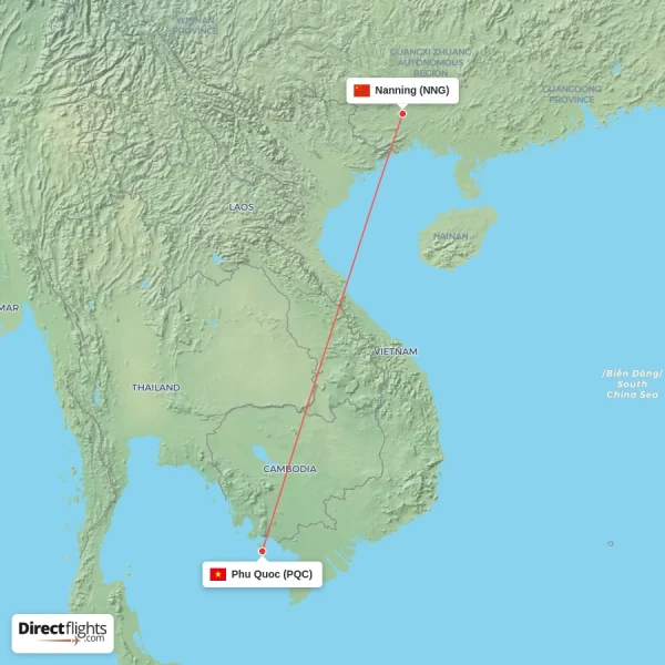 Phu Quoc - Nanning direct flight map