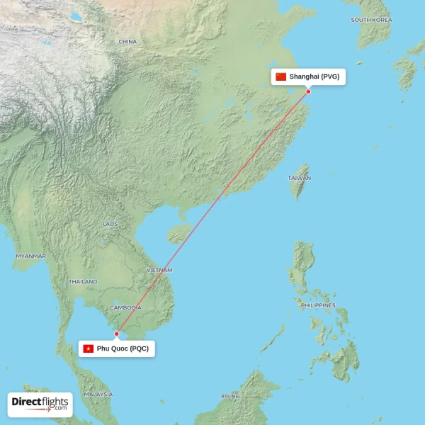 Phu Quoc - Shanghai direct flight map