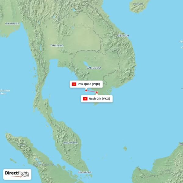 Phu Quoc - Rach Gia direct flight map
