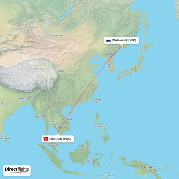 Phu Quoc - Vladivostok direct flight map