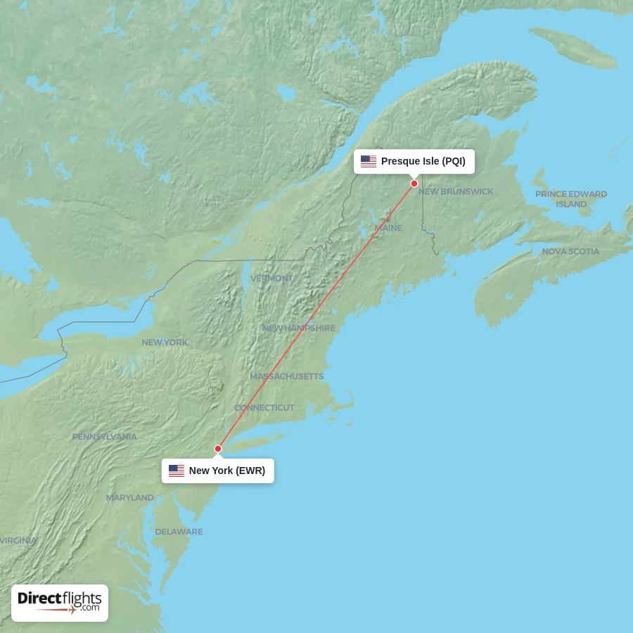 PQI - EWR route map
