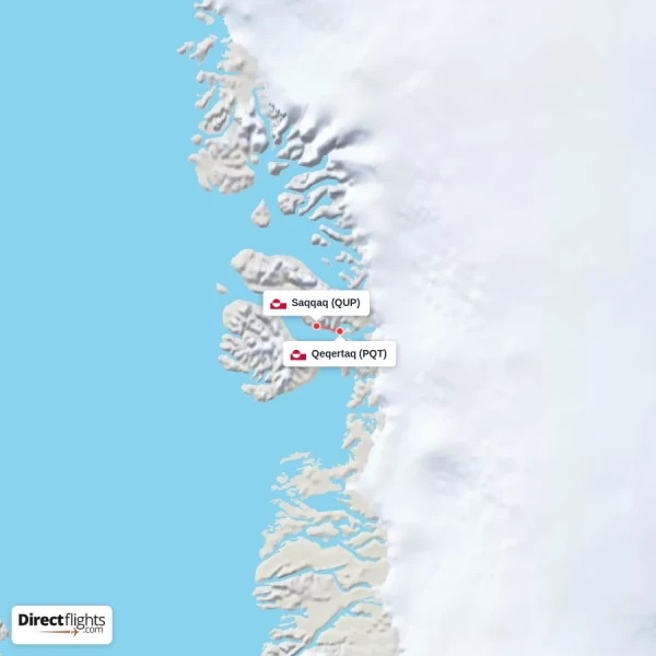 Qeqertaq - Saqqaq direct flight map