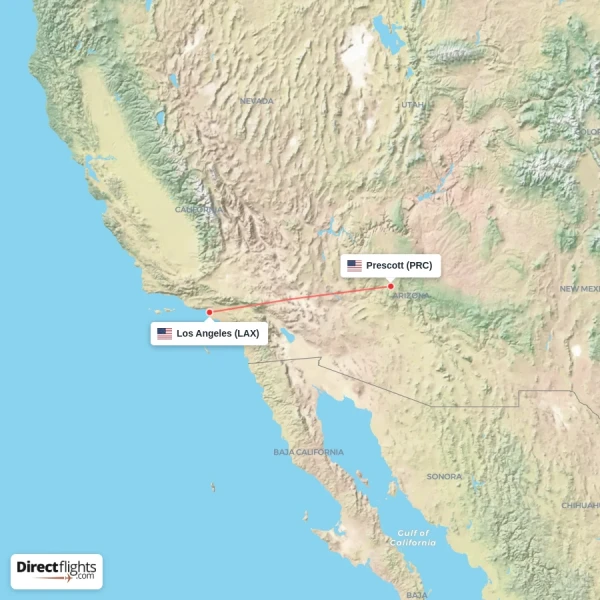 Prescott - Los Angeles direct flight map