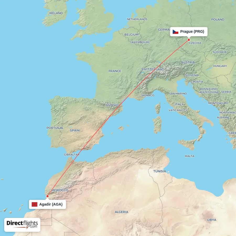 PRG - AGA route map