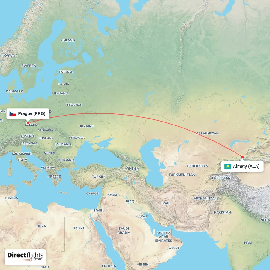 PRG - ALA route map
