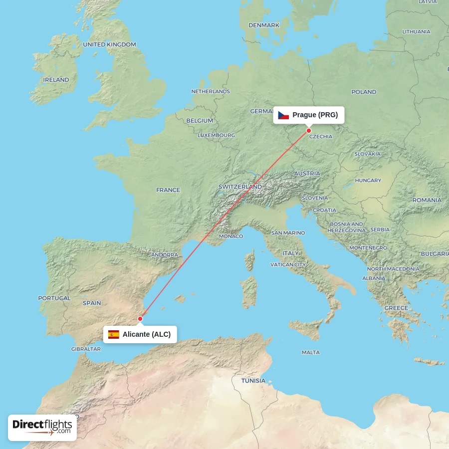 PRG - ALC route map