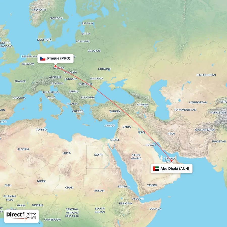 PRG - AUH route map