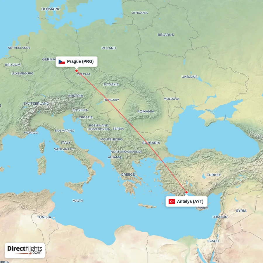 PRG - AYT route map