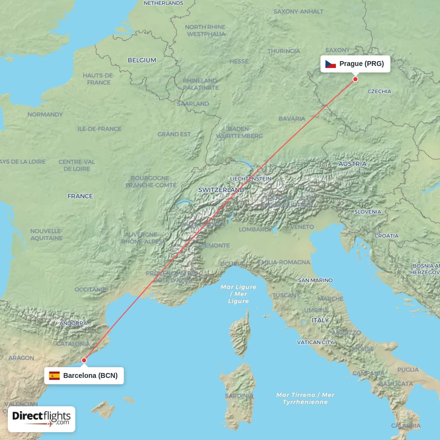 PRG - BCN route map